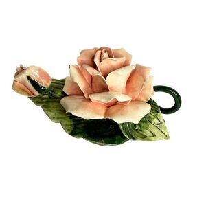 Vintage Porcelain Rose Figurine Shabby Chic Cottage Decor Peach Pink Flower